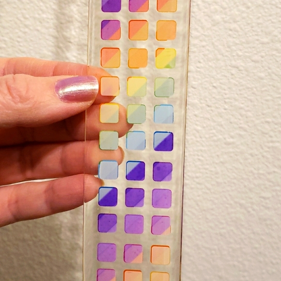 Vintage belt, rainbow squares. Clear flexible vinyl, silver tone hardware - Picture 3 of 7